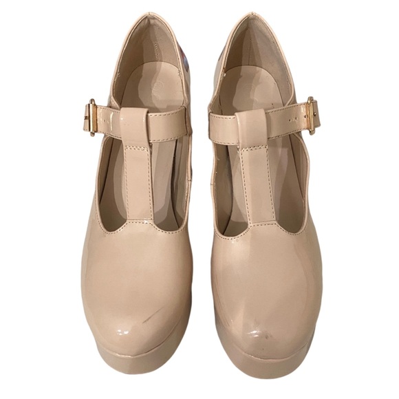 Coutgo NUDE T-Strap Round Toe Platform Heels Chunky Patent Mary Jane sz 6.5 - Picture 7 of 13
